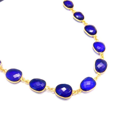 Blue Sapphire Quartz Gold Plated Bezel Connector Chain