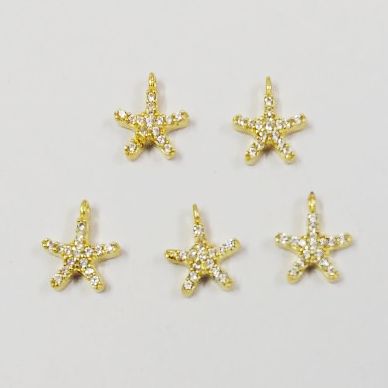 Gold Plated 9mm Star Shape Pave CZ Set Charm Pendant Jewelry Charms