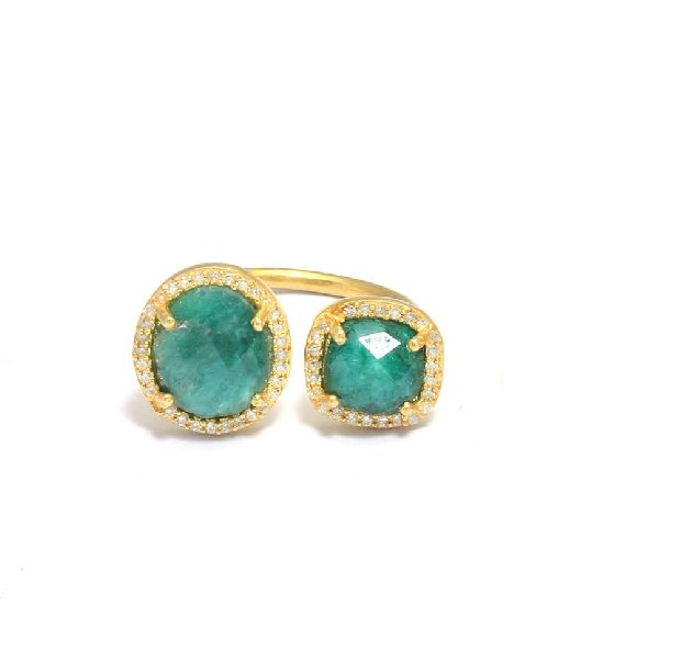 Green Emerald Gold Plated Pave CZ Set Ring