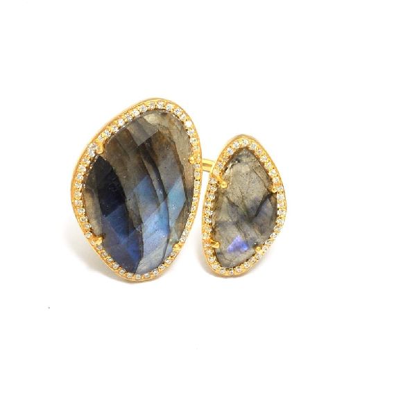 Labradorite Pave Stone Gold Plated Ring