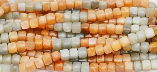 Multi Moonstone 6-7mm Faceted Square Bead 8 Inch Long Strand