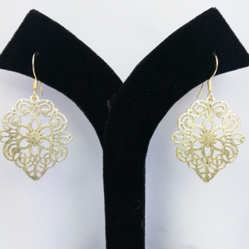 New Gold Plated Fancy Flower Circle Charm Drop Earring