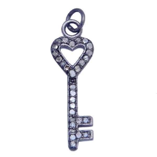Pave Diamond Fancy Key Charm Pendant
