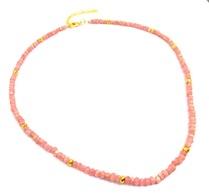 Pink Opal and Gold Pyrite Bead Necklace