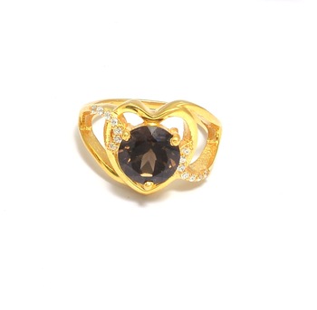 Smoky Quartz Pave Gold Plated Ring