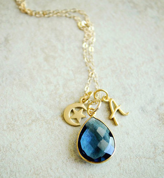 Sterling Silver Gold Plated Iolite Quartz Pear Faceted Pendant Necklace