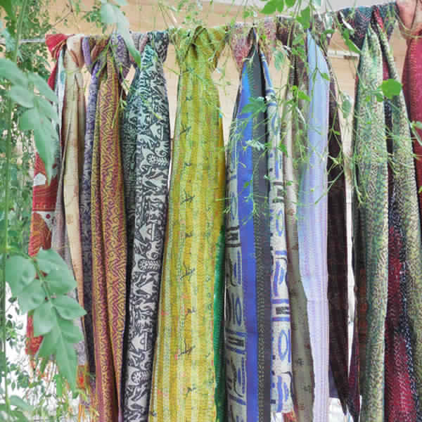 Handmade Kantha Reversible Silk Sari Stole, Length : 72 Inches