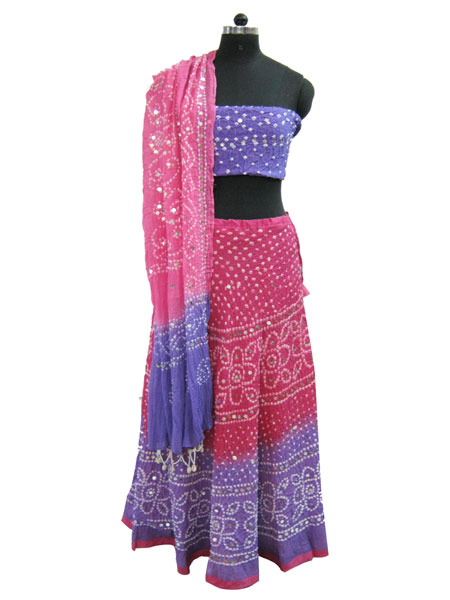 Pink and Blue Bandhej Lehenga Choli