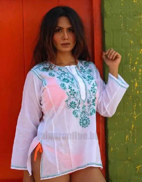Set Of 3 Pieces White Embroidered Short Tunic