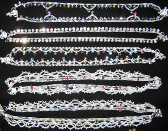 Stone Studded White Metal Anklets