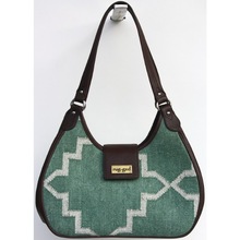 Cotton jari daily use ladies bag, Color : Green