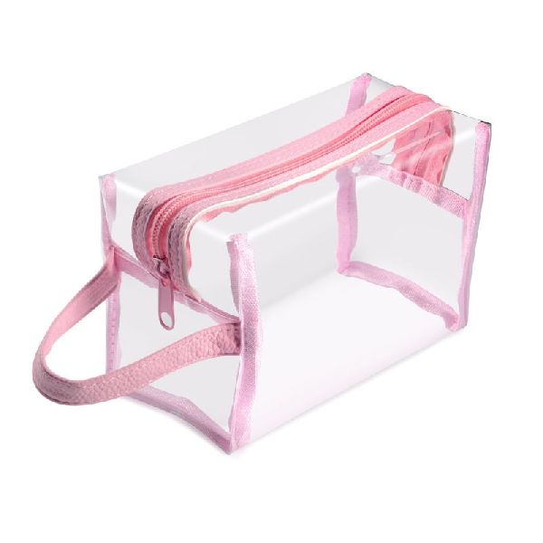 Rectangle Pink PVC Zipper Bags, for Precious Items Packing, Pattern : Plain