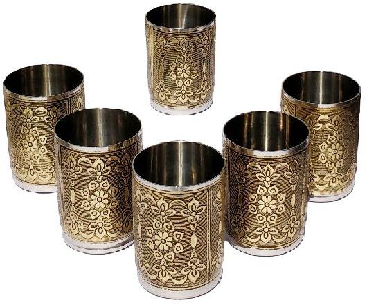 Golden Oxidized Stainless Steel SS Drinking Glass, for Multy Use