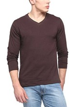 V-Neck Full Sleeve Brown T-shirt, Technics : Plain Dyed