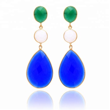 Blue chalcedony gold plated dangle earring