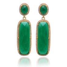 Green onyx cz gold plated dangle earring