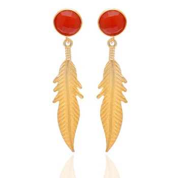 red chalcedony gold plated fancy leaf earring