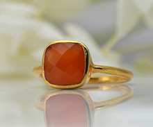 Red onyx cushion gold plated ring