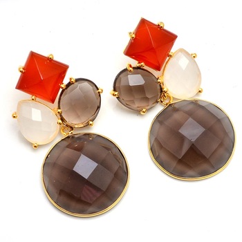 smokey quartz gold plated earring