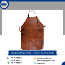 BBQ Leather Kitchen Cooking Apron, Color : Brown + Black