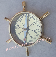 Brass Marine Ship Wheel Desk Compass
