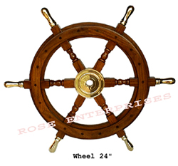 Wooden Ship Wheel W Brass Handle