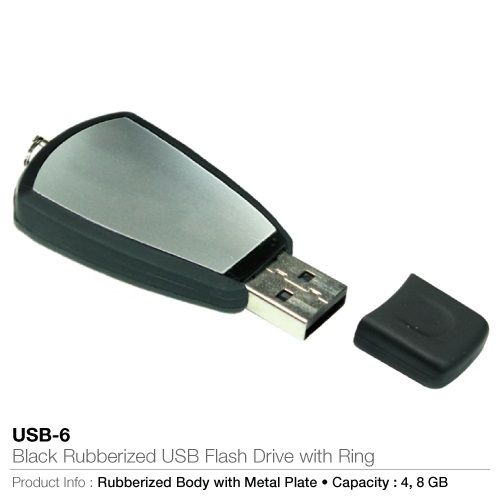 Black Rubberized USB Flash With Ring