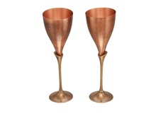 COPPER AND BRASS STEM ENGRAVED CHAMPAGNE  GLASSES