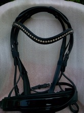 Horse Bridle Patent Noseband With Clear Crystals
