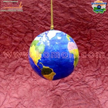 Earth theme paper mache ball bauble hand painted Christmas ornament