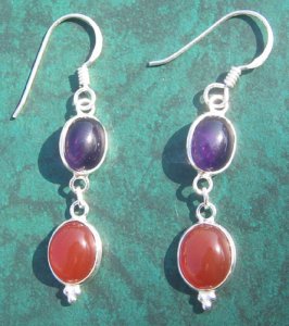 Amethyst ,Red Onyx Silver Earring, Purity : 92.5