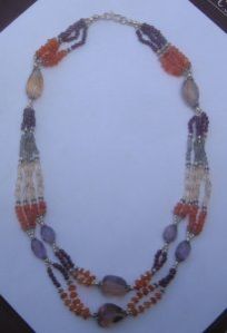 Blue Chelcedony Faceted Drop Gem Bead Necklace