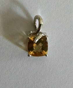 Checkerboard cushion delicate pendant in Citrine