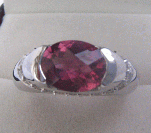 White Gold Ring With Pink Tourmaline and Diamonds