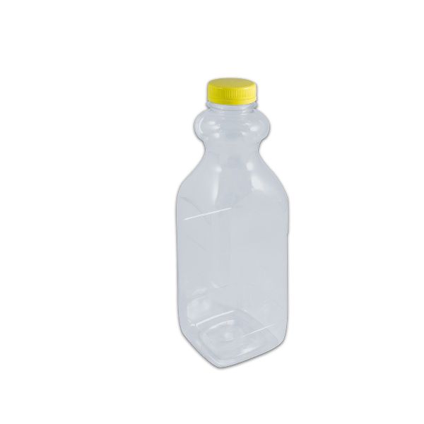 Clear Juice Bottle 1000ml w/ Lid - Full Square/PET