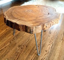 Raw wood Round Slab Side Table