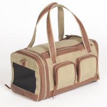 CANVAS PET CARRIER WITH LEATHER TRIM