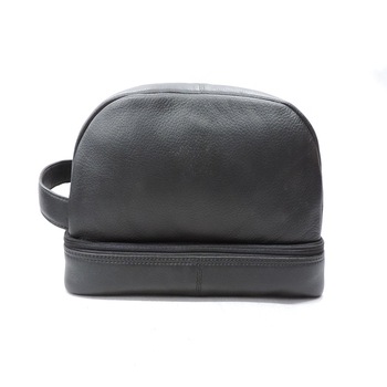 Genuine black leather men Toilet bag, Model Number : AM TOILET-001