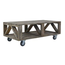 Mango wood cart coffee table with wheels