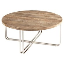metal round coffee table with wooden top