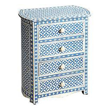 Vintage Blue distressed painted 4 drawer bedroom inlay nightstand