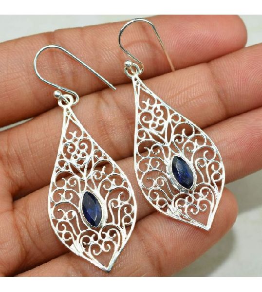 Actual Marquise Shape Blue Iolite 925 Sterling Silver Earring