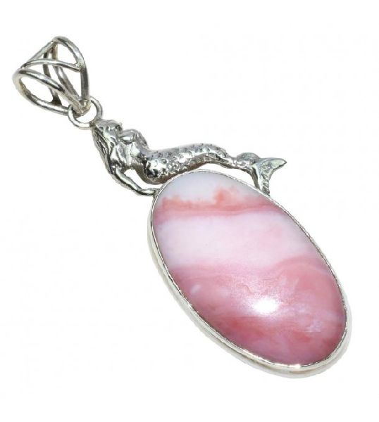 Amazing Look Pink Oval Opal 925 Sterling Silver Pendant
