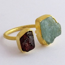 Attaractive Rough Aquamarine And Garnet Ring, Size : Small To Large