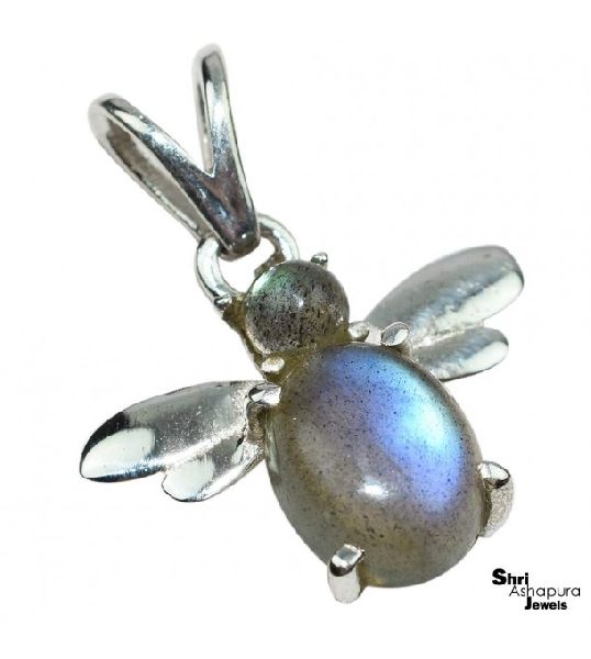 Bee Shape!! Blue Labradorite 925 Sterling Silver Pendant