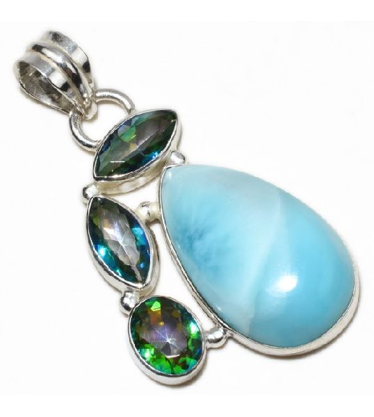Larimar Mystic Topaz Gemstone Silver Jewelry Pendant