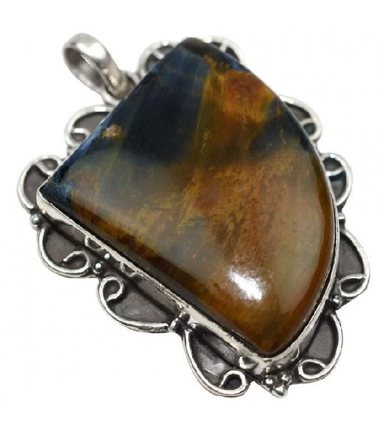 Fashion Brown Hessonite Gemstone Silver Pendant