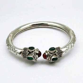 Green Onyx Carnelian Sterling Silver Bangle