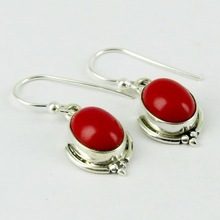 Red Fossilized Oval Shape Coral earings, Occasion : Anniversary, Engagement, Gift, Party, Wedding