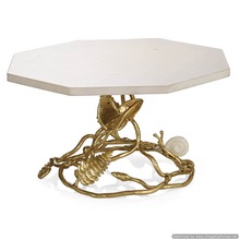 gold designer metal base marble top cake stand